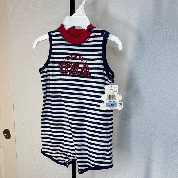 Child of Mine Navy and White Striped Sunsuit - Picture 4 of 9